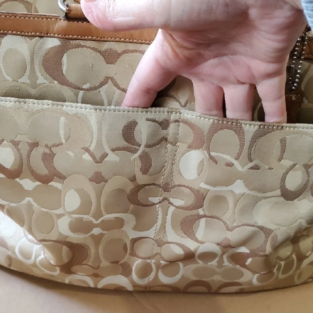 Coach Tan and Brown Diaper Bag 15 X 11.5 Signature Tote With Dust Bag